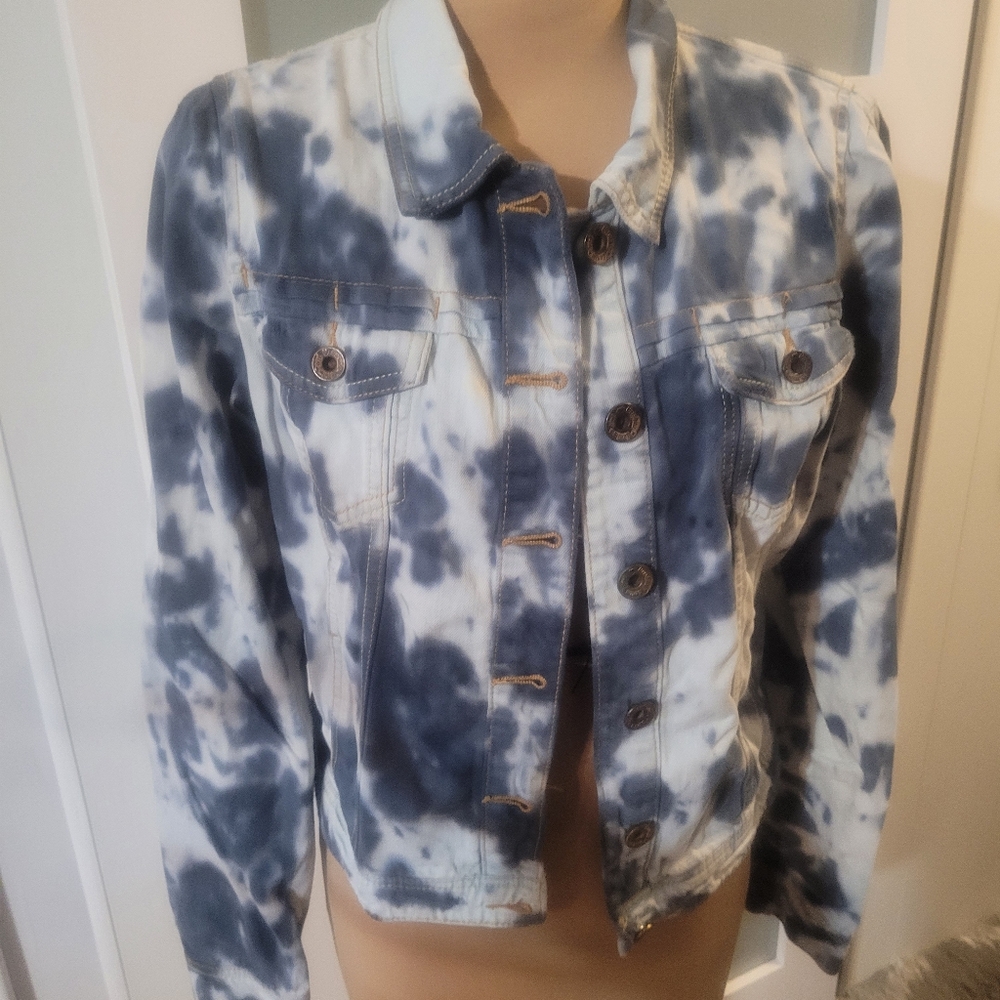 Azur Soft Acid Wash Denim Jean Jacket M Rare Tye Dyed Bleached. Women's